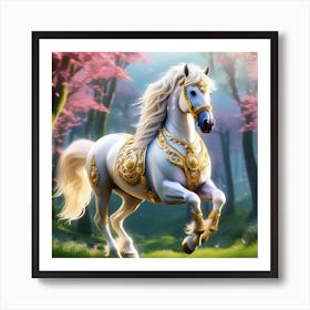 White Horse In The Forest Art Print