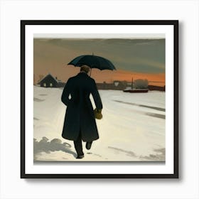 Man Walking In Snow Art Print