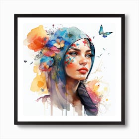 Watercolor Floral Arabian Woman  #6 Art Print