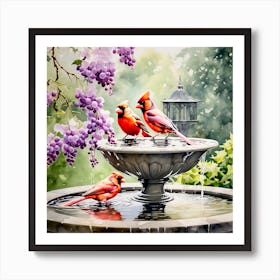 Cardinals At The Fountain Art Print