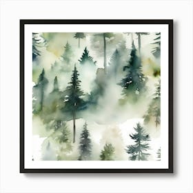 Appalachian Mountains of Misty Pines Watercolor Print of Evergreen Forest..364 Art Print