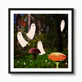 Spooky Forest Ghost Collage Art Print