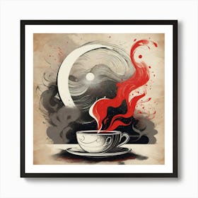 Red smoke arising from coffee cup Art Print