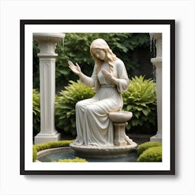 81 Garden Statuette Of A Low Kneeling Blonde Woman With Clasped Hands Praying At The Feet Of A Statuet Art Print