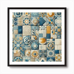 Mediterranean Vibes: A Collage of Tiles with Different Shapes, Sizes, and Patterns Art Print