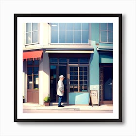 Old man at a Restaurant Door Art Print