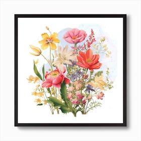 Watercolor Flowers Bouquet Art Print