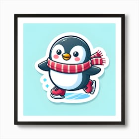 Penguin Ice Skating Art Print