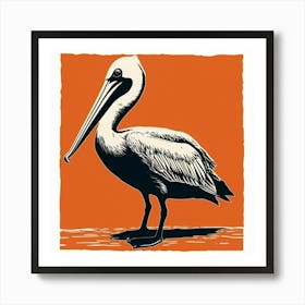 Retro Bird Lithograph Brown Pelican 1 Art Print