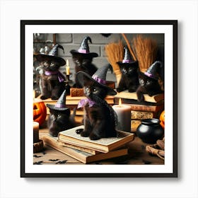 Black Kittens In Witch Hats Art Print