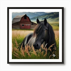 Beautiful Black Stallion In High Grass 2 Copy Art Print