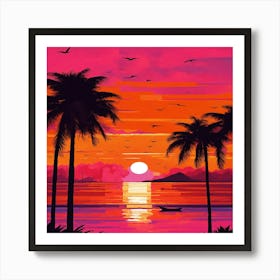 Sunset With Palm Trees Poster