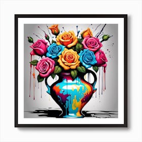 Colorful Roses In A Vase 1 Art Print