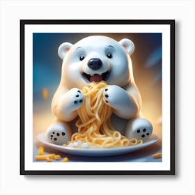 Polar Bear Eating Pasta Art Print