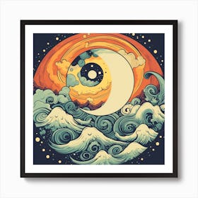 Moon And Waves 7 Art Print