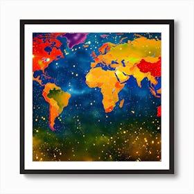 World Map With Stars Art Print