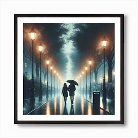 Couple Walking In The Rain 1 Art Print
