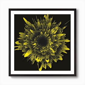 Abstract Flower Grey Yellow Square Art Print