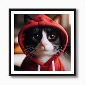 Cat In Red Hoodie 1 Art Print