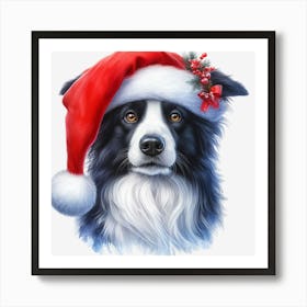 Border Collie Santa Hat 1 Art Print