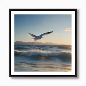 A White Bird Flying By Ocean Art Print