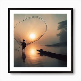 Fishing Net At Sunrise Art Print