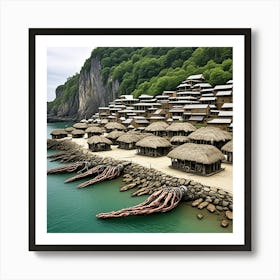 Ancient Fishing Village Cubism Style Art Print