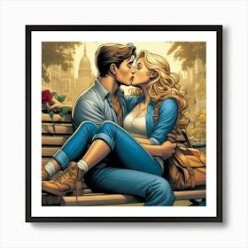 Kissing Couple Art Print