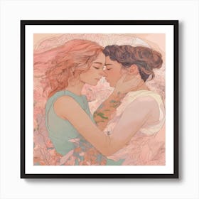 Two Girls Kissing Art Print