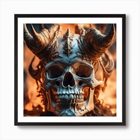 Demon Skull With Horns Art Print