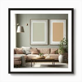 Living Room Wall 3 Tables Frame Mock Up Realistic (3) Art Print