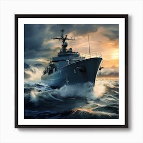 Navy Ship In The Ocean 1 Art Print