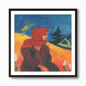 Village Girl In A Red Scarf By Zolo Palugyay Art Print