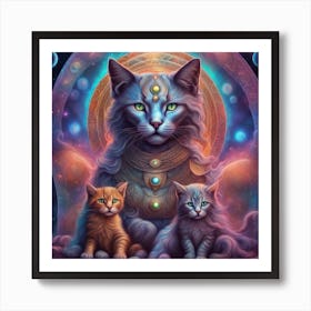 Bast with her kittens Art Print