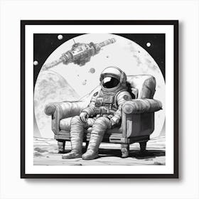 A Sofa In Cosmonaut Suit Wandering In Space 2 Art Print