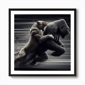 Lion And Gorilla Fighting Art Print
