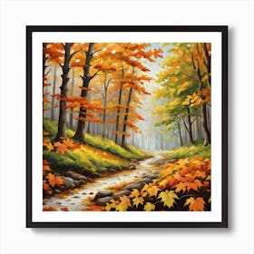 Forest In Autumn In Minimalist Style Square Composition 16 Art Print