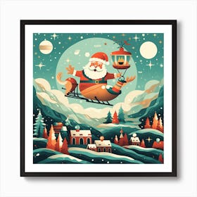 Santa Claus Flying In The Sky Art Print