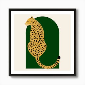 Boho Leopard Jungle Green Vintage Arch Square Art Print