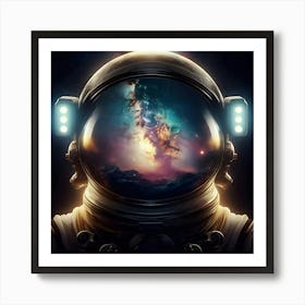 Double Exposure Of The Milky Way Galaxy Inside The Helmet Of An Astronaut 3 Art Print