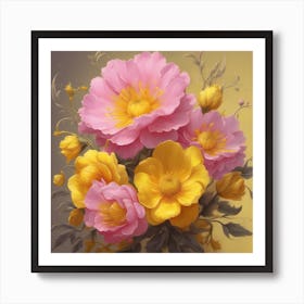 A Painting Of Pink And Yellow Flowers On A Yellow Background An Airbrush Painting By Senior Artist 635846579 Art Print