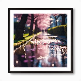 Cherry Blossom on a Watery Walkway Art Print
