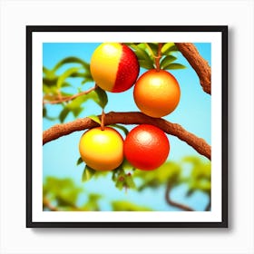 Three Oranges On A Tree Branch Art Print