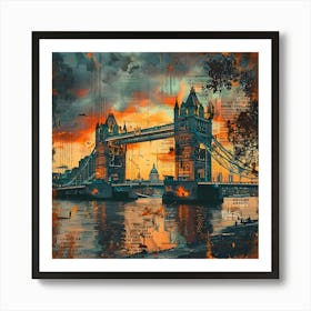 Tower Bridge - Sunset retro collage Art Print