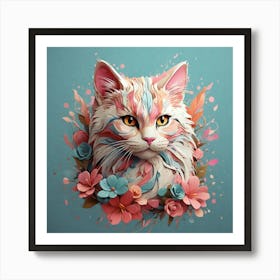 Cat In Flowers Art Print