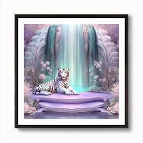 White Tiger With Waterfall Art Print