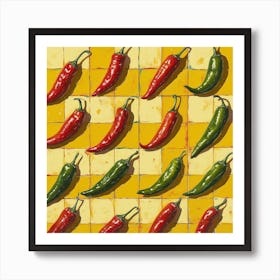 Chilli Peppers Yellow Checkerboard 1 Art Print