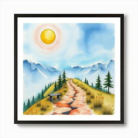 Watercolor Of A Path In The Mountains 1 Art Print