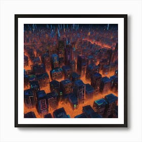 2d Illustration Of A Cityscape At Night Buildings Made Of Octagonal Fractal Patternneon Vibrant 617311733 (1) Art Print