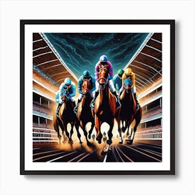 Horse Racing At Night 2 Art Print